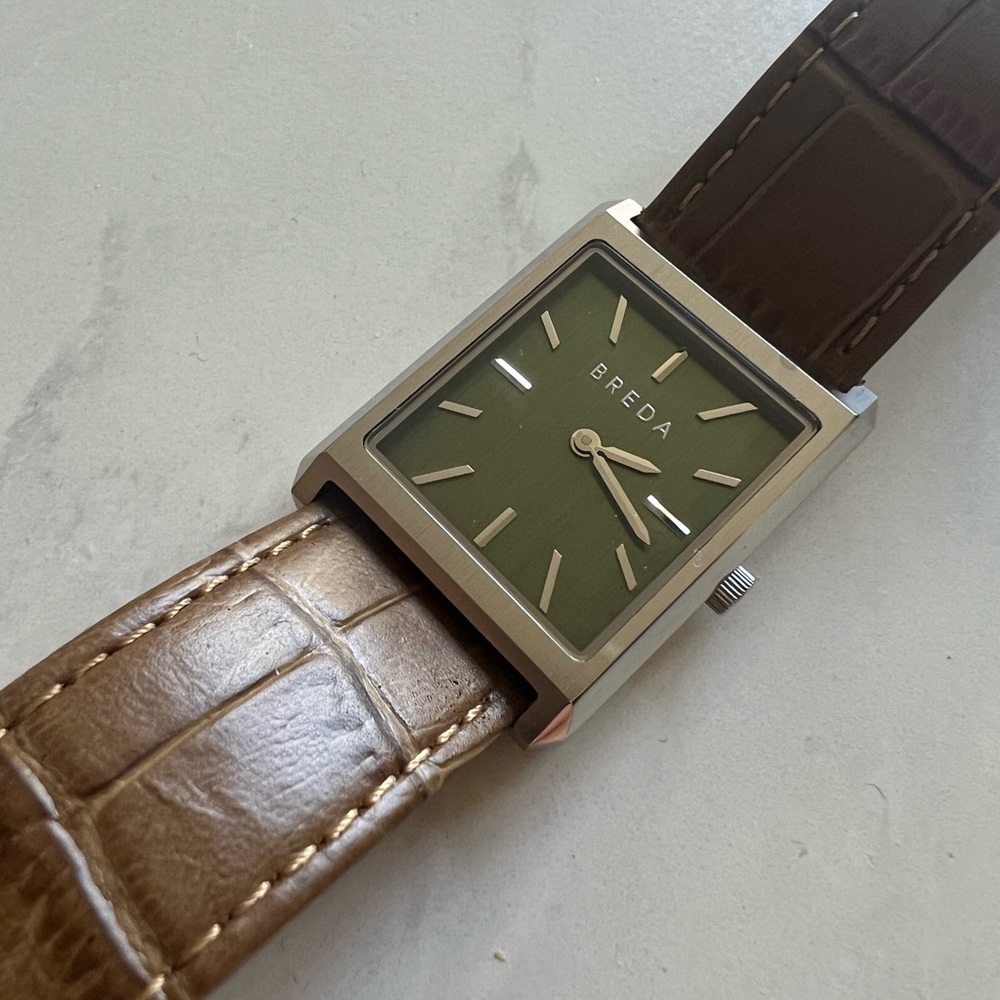 Breda watch with brown straps and silver hardware